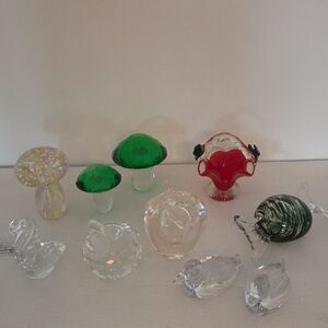 Glass Figurine Collection with Red and Green Accents